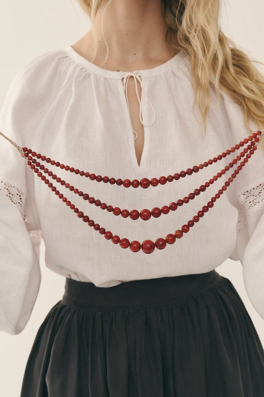 Намисто червоні коралі на 3 нитки - {МАЛЬВИ}