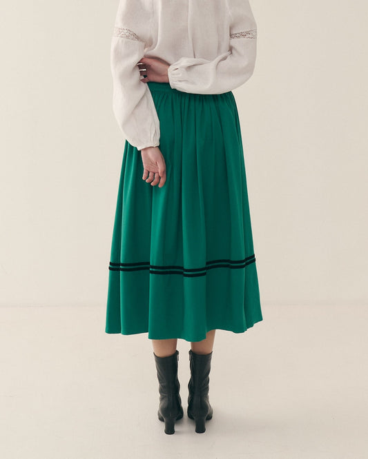 Традиційна спідниця зеленого кольору з підбоєм Київська - {МАЛЬВИ}
