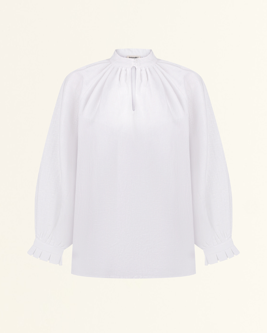 Традиційна сорочка з льону та бавовни біла "Надсяння"