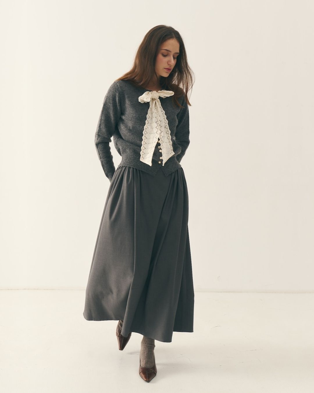 Сіра спідниця максі - {МАЛЬВИ}