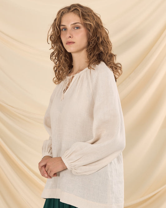 Сорочка з льону в етно стилі бежева "Буденка"