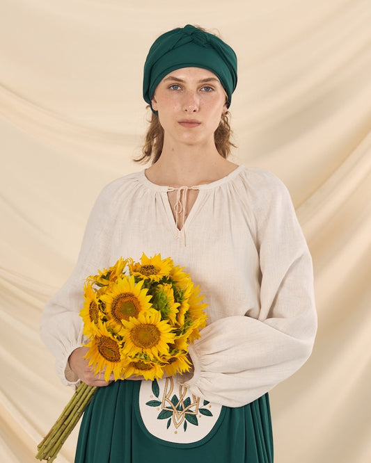 Традиційна однотонна хустка темно-зелена