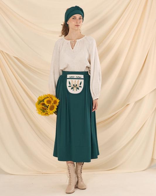 Традиційна однотонна хустка темно-зелена