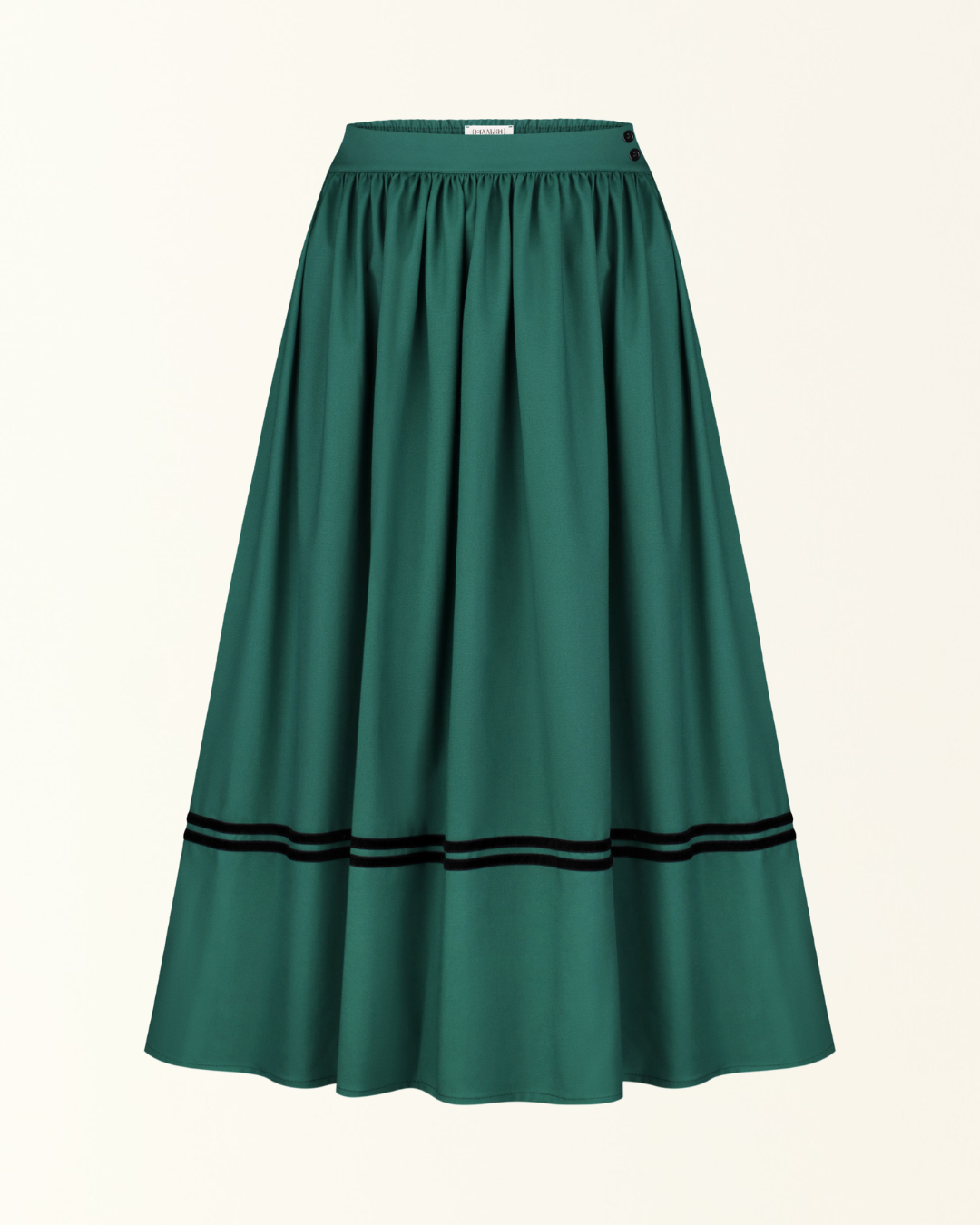 Спідниця зелена з підбоєм і оксамитовими стрічками "Київська"
