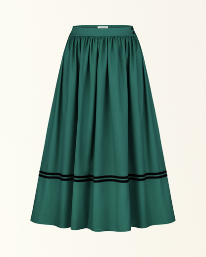 Спідниця зелена з підбоєм і оксамитовими стрічками "Київська"