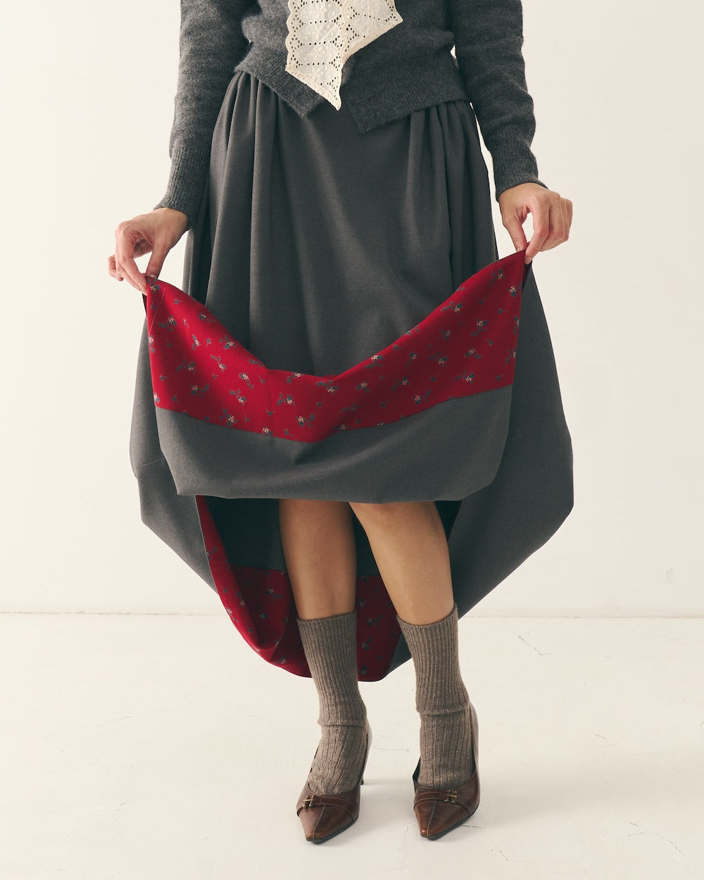 Червоний підбій етно спідниці - {МАЛЬВИ}