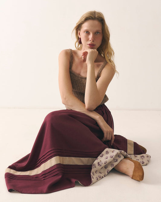 бордова спідничка з льону та віскози