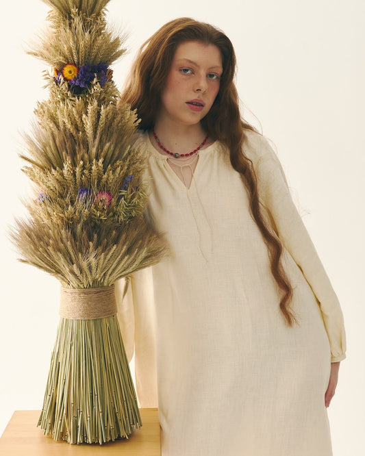 Лляна довга сорочка в етно стилі "Додільна"