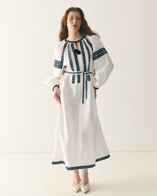 Вишита сукня з поясом - {МАЛЬВИ}