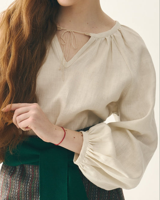 Сорочка з льону в етно стилі бежева "Буденка"